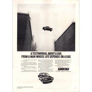 1973 Fiat 124 Compact Import Sedan Vintage Print Ad Jumping Building Wall Art